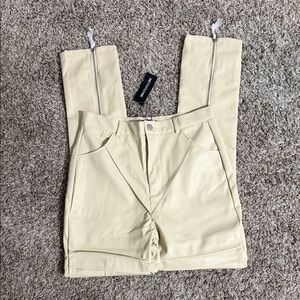 PrettyLittleThing Beige Faux Leather Shorts